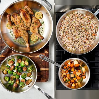 All-Clad D3® Stainless Steel 12 inch Frying Pan With Lid- Made in the USA- The Original Bonded Professional Cookware- Oven Safe & Induction Compatible