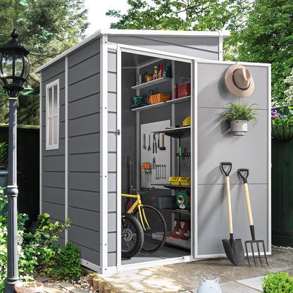 DWVO 5x4ft Resin Outdoor Storage Shed with Floor, Large Waterproof Lockable Storage Shed with Window, Plastic Outside Tool Storage for Garden Backyard Patio Lawn (Gray)
