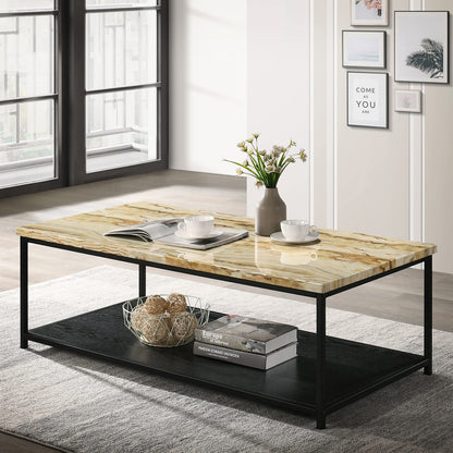HOMES: Inside + Out Leneghan Modern 1-Shelf Metal 48 in. Storage Coffee Table for ‎Living Room, ‎Yellow
