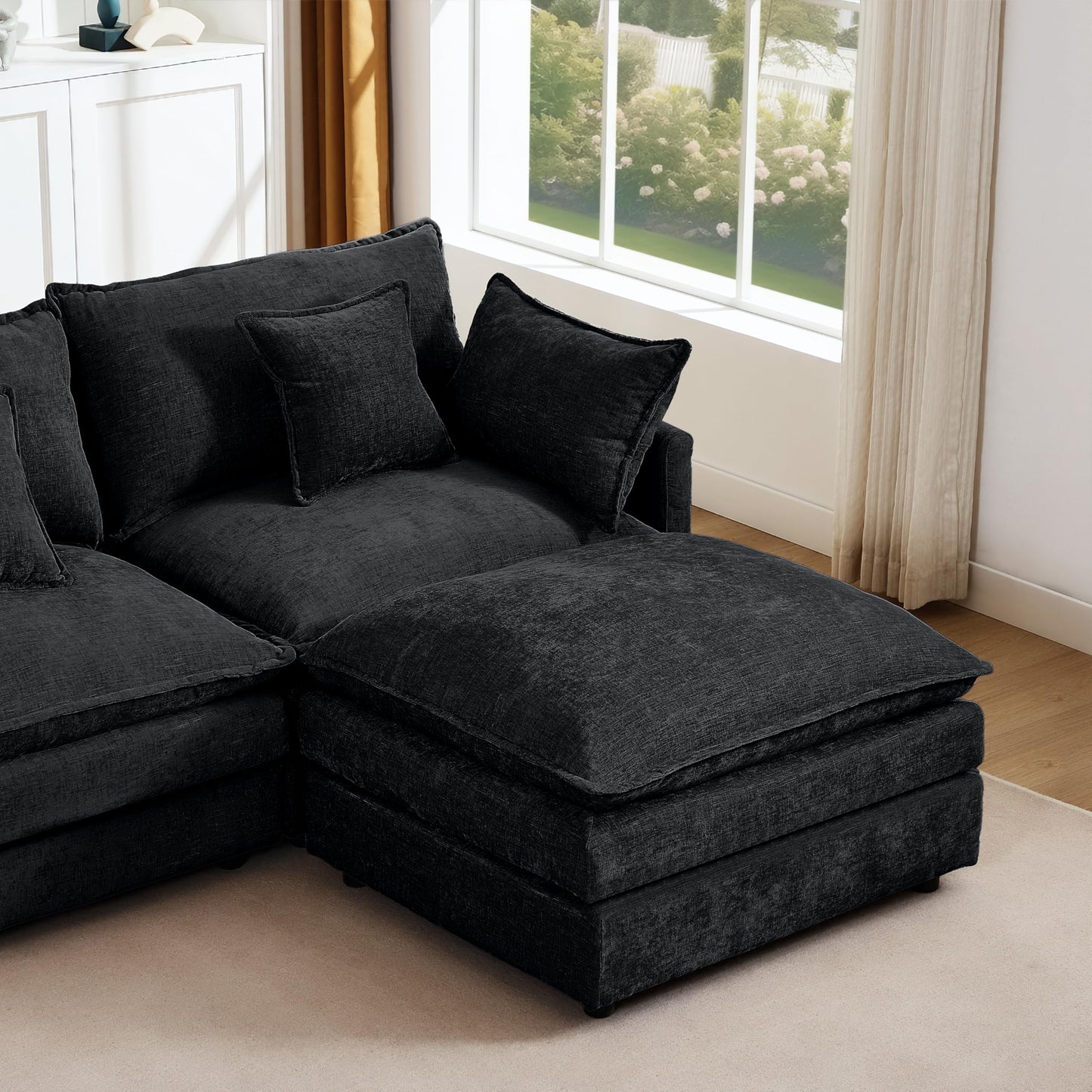 Eafurn Oversized Reversible Modular Sectional Sofa with Movable Ottoman, 4 Seater Convertible L Shaped Corner Couch Modern Chenille Sofa Set w/Double Layers Seat Cushions for Living Room Apartment
