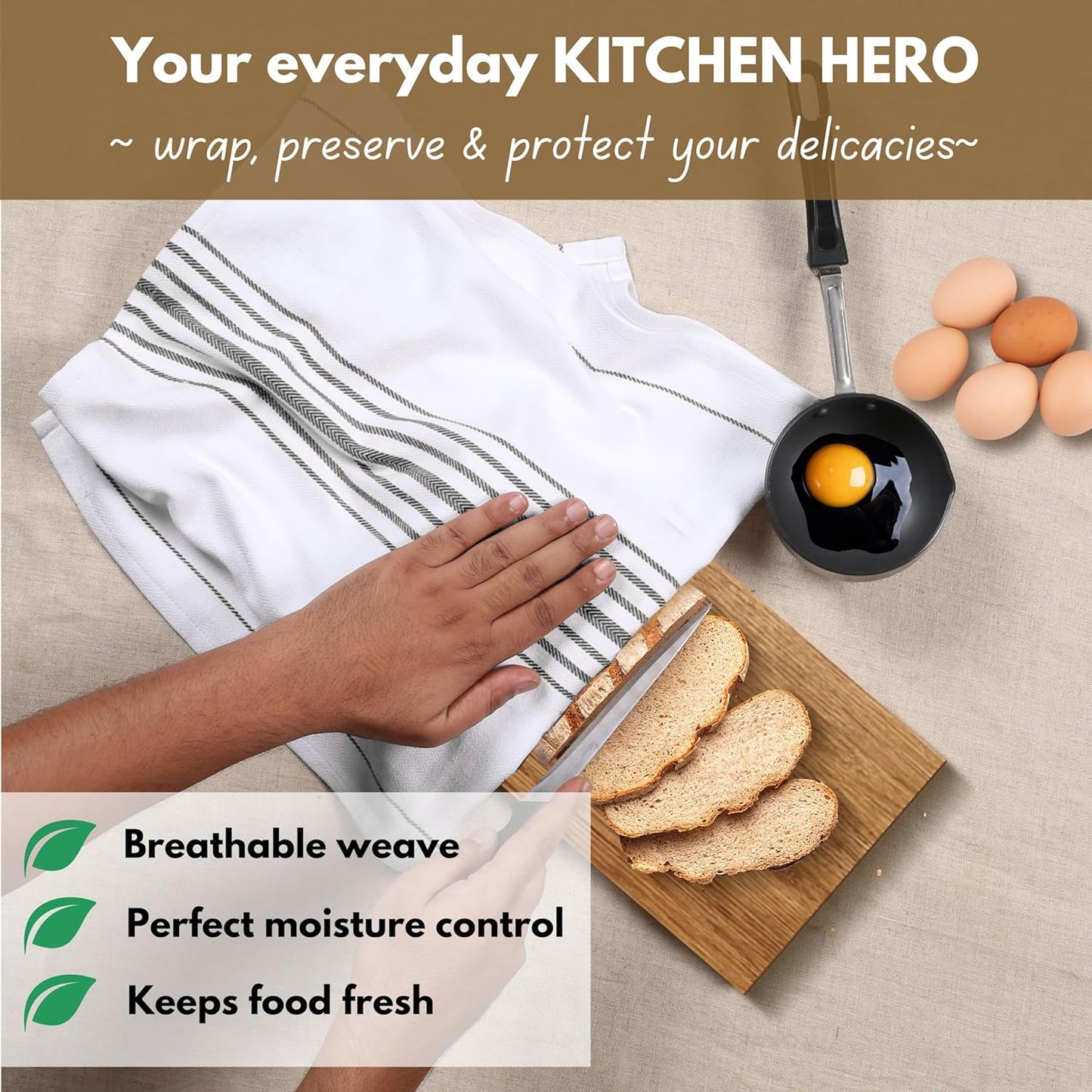 12 Pack 16"x26" Native Fab Black Stripe Kitchen Towels Herringbone Scandia Weave - Super Absorbent Cotton Dish Towels