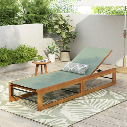 Christopher Knight Home Tristz Patio Chaise Lounge Chair Outdoor, Acacia Wood Sunbathing Pool Lounger with Breathable Mesh Seat, Adjustable Backrest Reclining Chair, Single Lounger, Teak+Mint Green