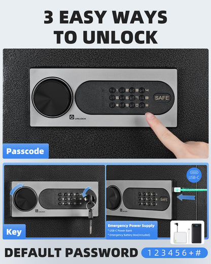 DAYI Safe Box, 1.4 Cubic Feet Home Safe with Fireproof Waterproof Bag, Security Safe Box for Money Cash Valuables, Digital Electronic Keypad, Dual Alarm System, Removable Shelf - D-35