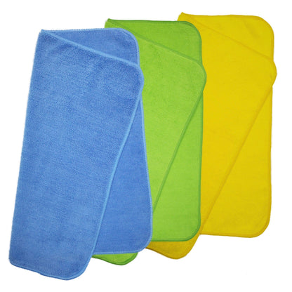 POLYTE Premium Microfiber Cleaning Towel,16x16 in 36 Pack (Blue,Green,Yellow)