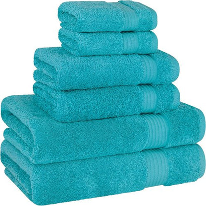 Cotton Paradise 6-Piece Towel Set - 100% Soft Absorbent Turkish Bath Towels | Aqua Blue