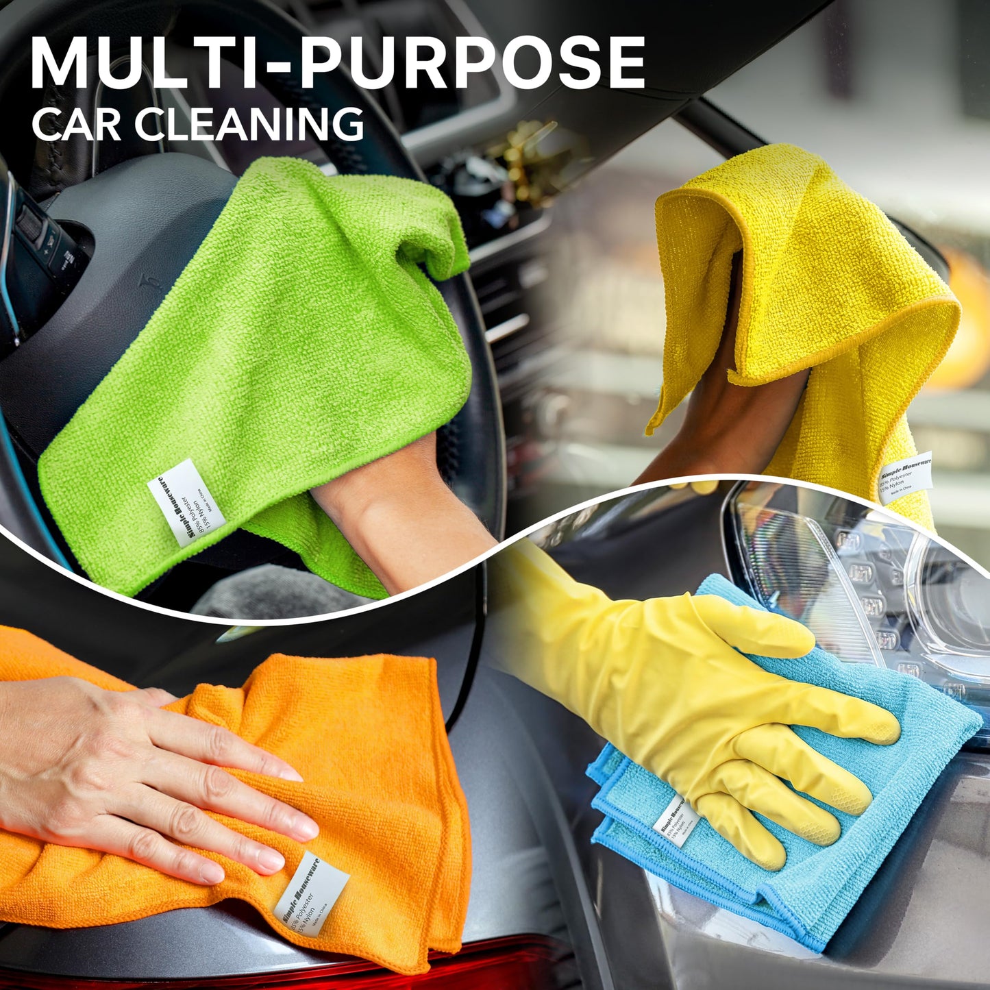 Simple Houseware Microfiber Cleaning Cloth 50 Pack, 12" x 12", 4 Colors