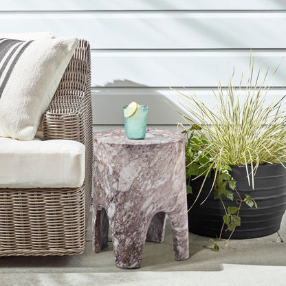 Meridian Furniture 99054Brown-ET Foligno Collection Art Deco Indoor/Outdoor Concrete End Table with Brown Marble Finish, 14" W x 14" D x 18" H, Brown