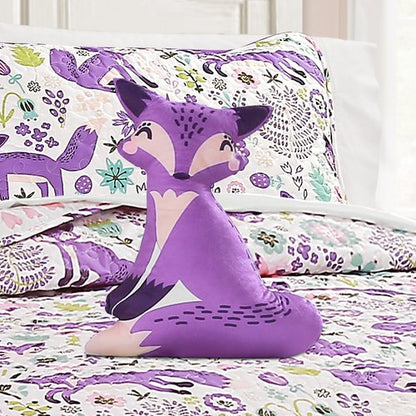 Lush Decor Pixie Fox Reversible Quilt Set, 3 Piece Set, Twin, Purple & Pink - Fun Lightweight Twin Bedding for Kids - Girls Pink Bedroom Decor