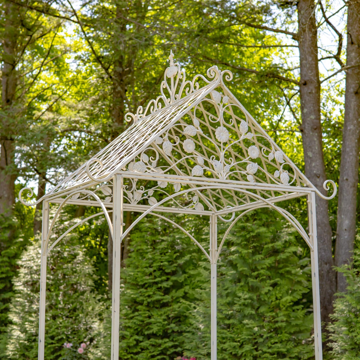 9.5ft T Iron Garden Arch with Embellished Trellis London 1820" (Antique White)
