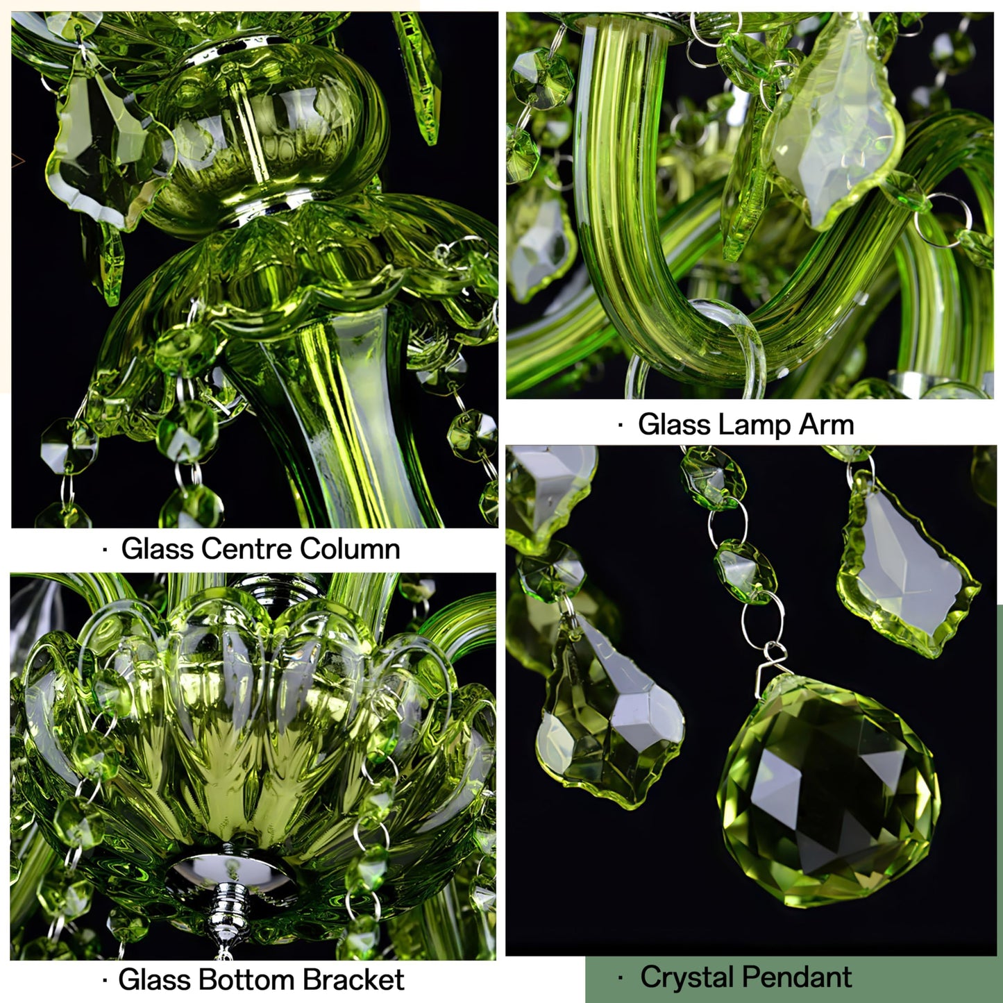 Bagood 8 Lights Green K9 Crystal Candle Chandeliers Lighting Modern Pendant Lights Candle Chandelier Lighting for Dining Living Room Bedroom Entry Elegant Decoration E12 Base, H22.8 x W27.2 Inch