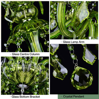 Bagood 8 Lights Green K9 Crystal Candle Chandeliers Lighting Modern Pendant Lights Candle Chandelier Lighting for Dining Living Room Bedroom Entry Elegant Decoration E12 Base, H22.8 x W27.2 Inch