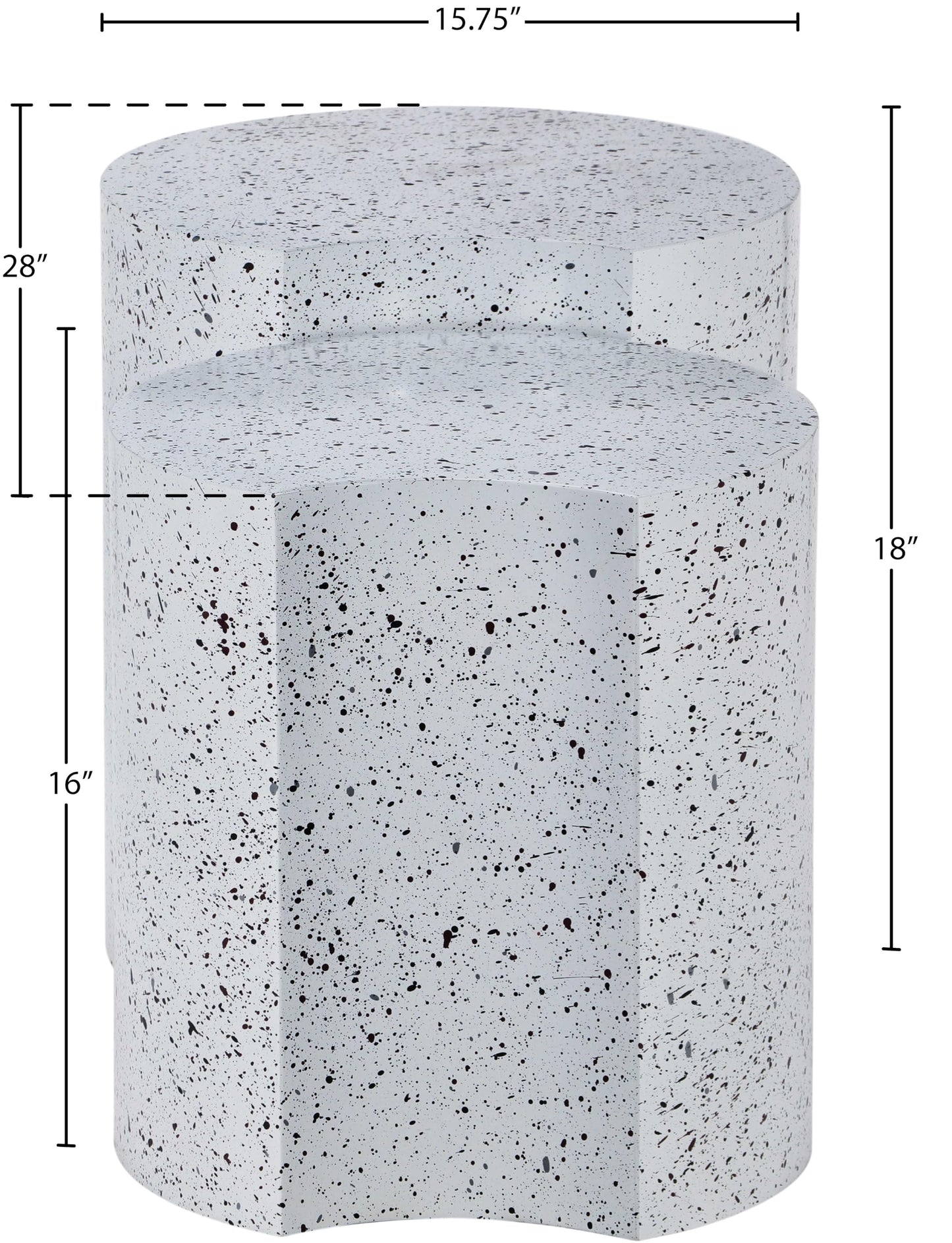Meridian Furniture 99084White-2C Dimple Collection Modern | Contemporary End Table with White Terrazzo Pattern, Iron Metal, Modular, 28" W x 15.75" D x 18" H, White, Set of 2
