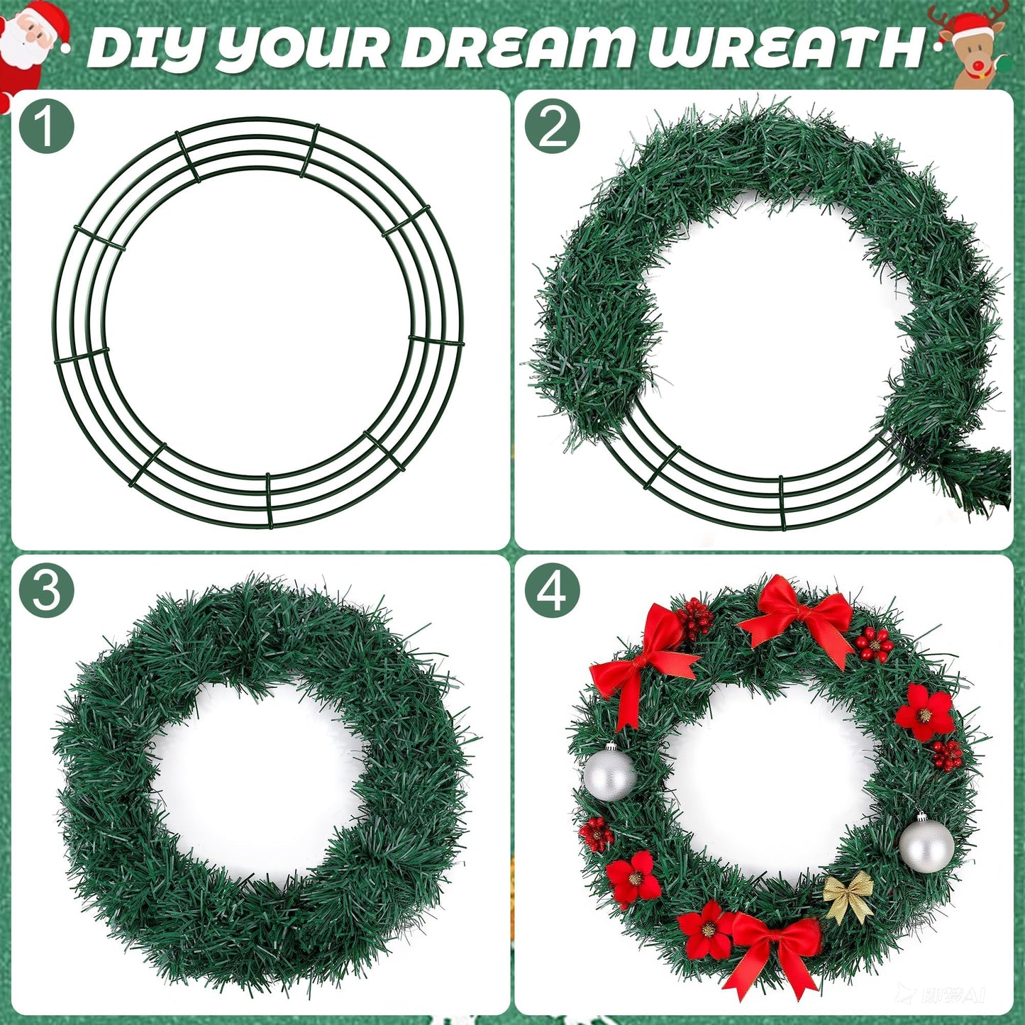 Fovths 24 Pieces Metal Christmas Wire Wreath Frame 18 Inch Green Wreath Ring with Floral Wire Form Front Door Garland Frame for Christmas Wedding Home DIY Crafts Supplies