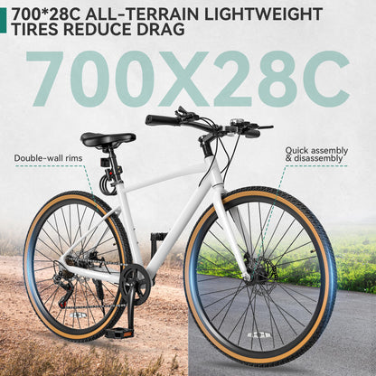 YITAHOME 28 Inch Road Bikes, Lightweight Aluminum Bicycles for Men Women Adults, 700C Bicycle with Dual Disc Brake, 7 Speed Commuter Bike with Cup Holder