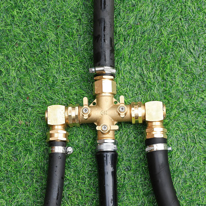 YELUN Garden Hose Splitter High Flow Splitter with Swivel elbow Connect Brass Hose Splitter with Shut Off Valves 3 way Hose Bib Adapter (with Swivel elbow)