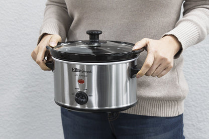 Elite Gourmet MST-275XS Electric Oval Slow Cooker, Adjustable Temp, Entrees, Sauces, Stews & Dips, Dishwasher Safe Glass Lid & Crock (2 Quart, Stainless Steel)