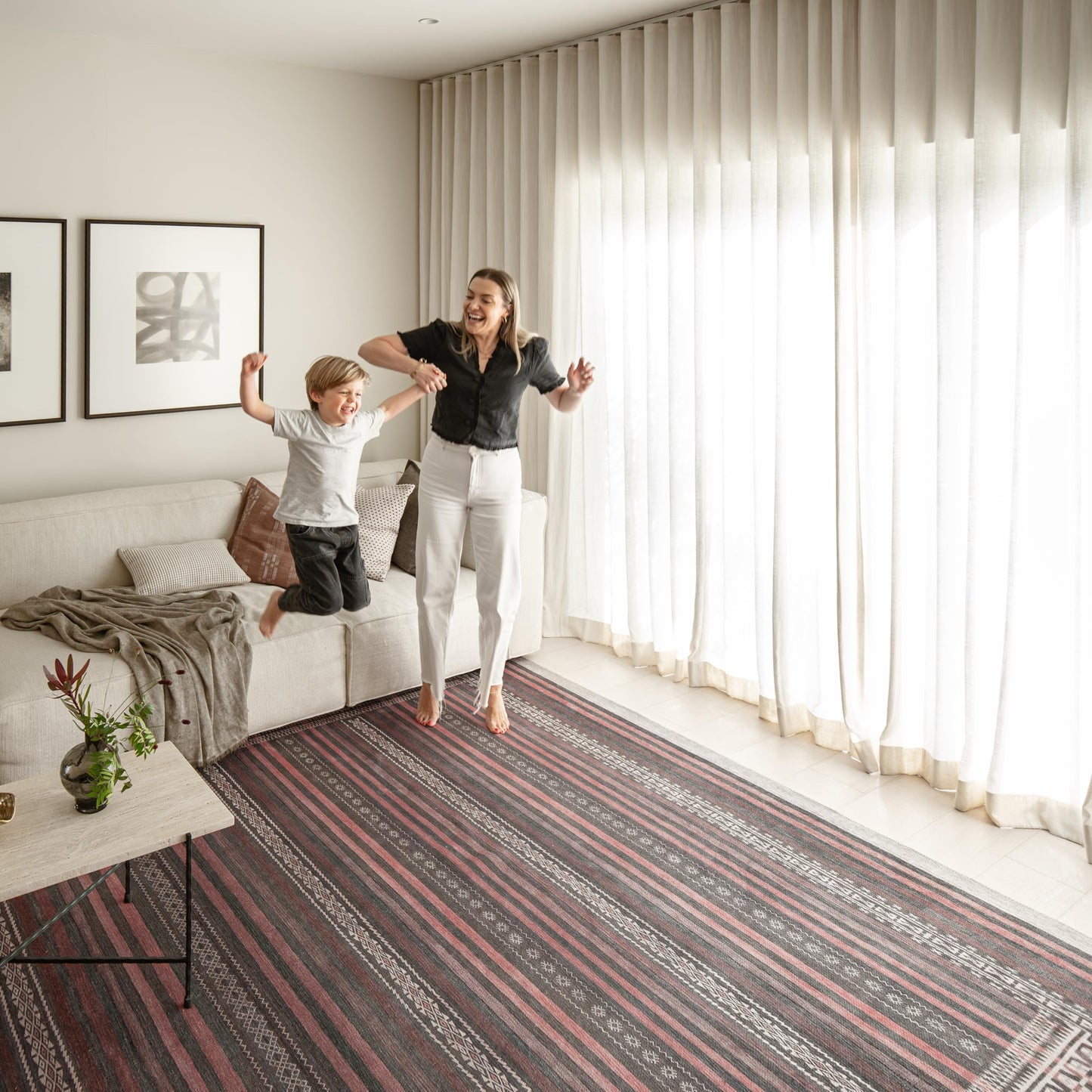 KNOTTING MATTERS Vibe Stripe 8’3” x 11’6” Area Rug – Sand, Charcoal & Clay Heritage Flatweave, Low-Pile – Easy Clean Area Rug – Perfect for Living Room, Dining Room, Bedroom – Pet & Kid Friendly
