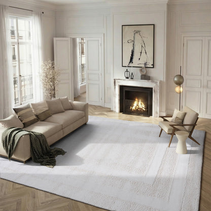SAFAVIEH Area Rug 8x10 - Florida Shag Collection - Large - Creme & Creme, Border Design, Non-Shedding & Easy Cleaning, Plush Thick Pile, Ideal for Living Room, Bedroom, Dining Space (SG454-1111)