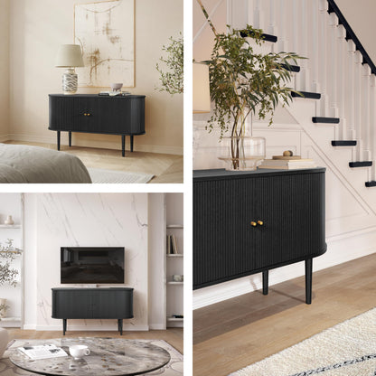 WERMO 55'' Black Sideboard Cabinet with Doors and Shelves - Black Cabinet for Living Room, Bedroom, Entryway and Office Credenza. Kitchen Buffet, Modern Media Console Table with Storage (Black Oak)
