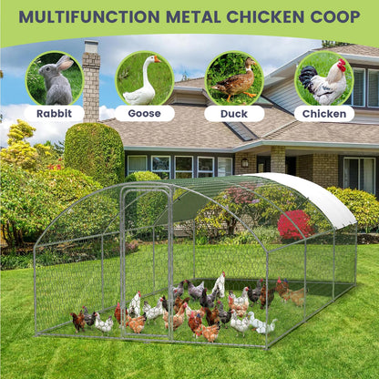 Large Metal Chicken Coop, Outdoor Chicken Runs for Yard with Cover,Large Chicken Run with Upgrade Tri-Supporting,Waterproof and UV-Resistant,Walk-in Poultry Cage for Farm Yard(9.8'l x 19.7'w x 6.6'h)