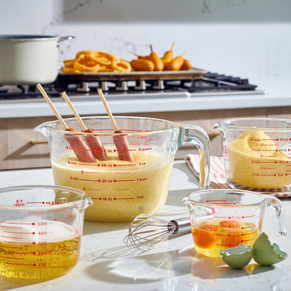 Le’raze Glass Measuring Cups Set of 4 – Heat-Resistant, Easy-Read Measurements, Ergonomic Handle & Pour Spout, Dishwasher Safe, Kitchen Bakeware Liquid Batter Mixing Bowls (1 cup, 2 cup, 4 cup, 8 Cup)