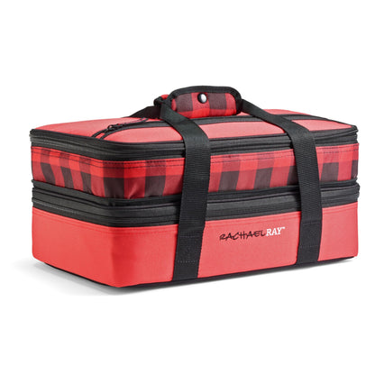 Rachael Ray Expandable Insulated Casserole Carrier for Hot or Cold Food, Thermal Lasagna Lugger Tote for Potluck, Parties, Picnic, and Cookouts, Fits 9" x 13" Baking Dish, Red Buffalo Check