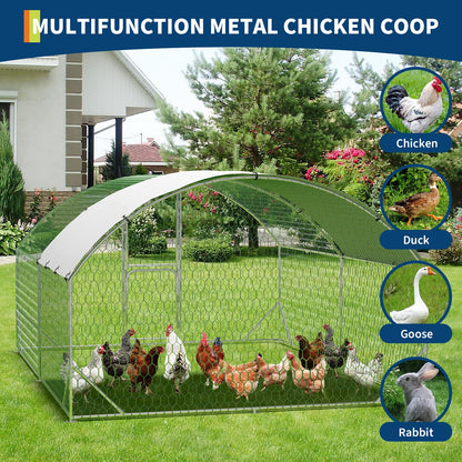 Large Metal Chicken Coop, Chicken Runs for Yard with Cover, Large Chicken Run with Double Door and Upgrade Tri-Supporting, for Outdoor Farm Yard (9.8'L x 13.1'W x 6.6'H)
