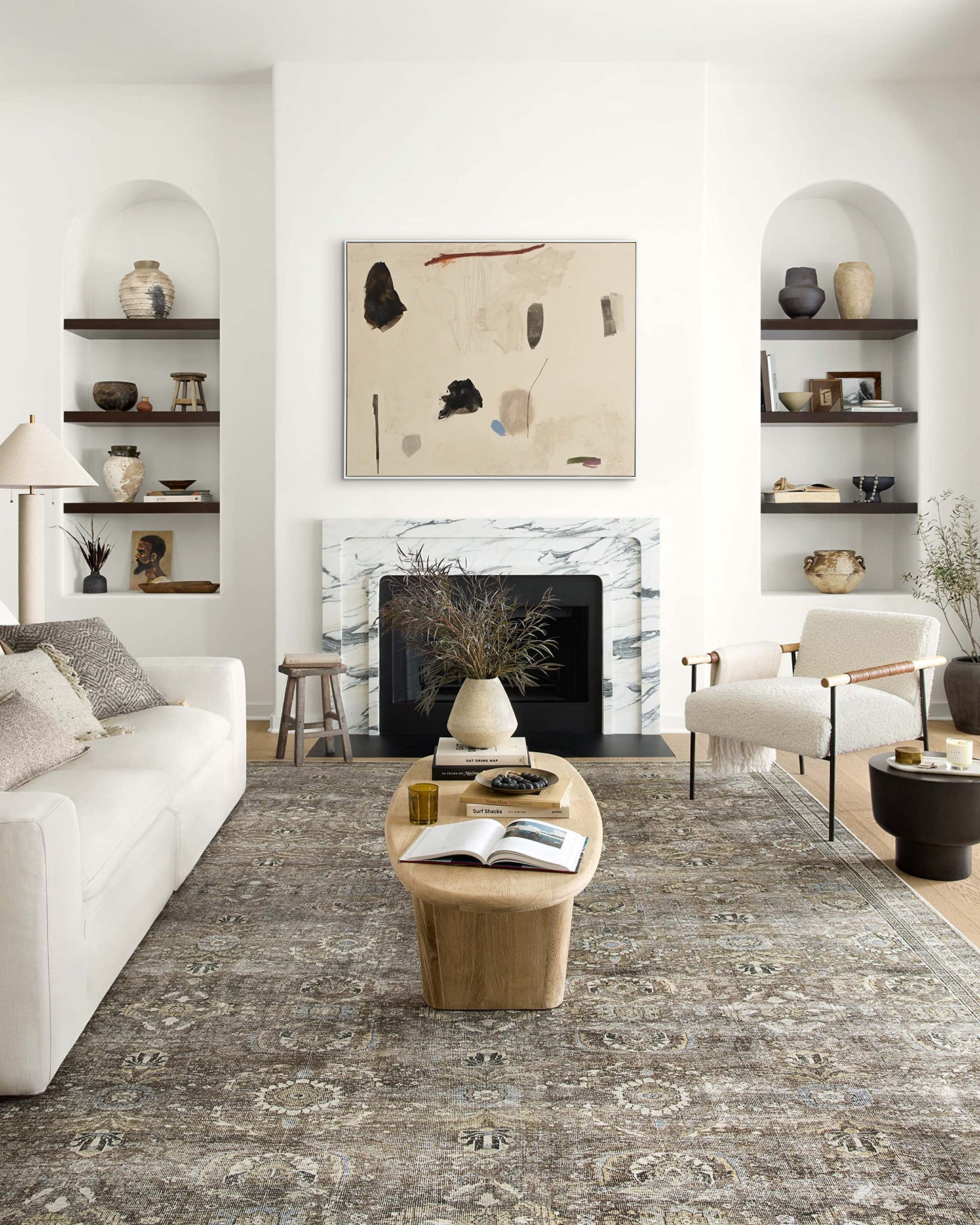 Loloi Layla Collection LAY-13 Antique/Moss 9'-0" x 12'-0" .13" Thick Area Rug, Soft, Durable, Vintage Inspired, Distressed, Low Pile, Non-Shedding, Easy Clean, Printed, Living Room Rug