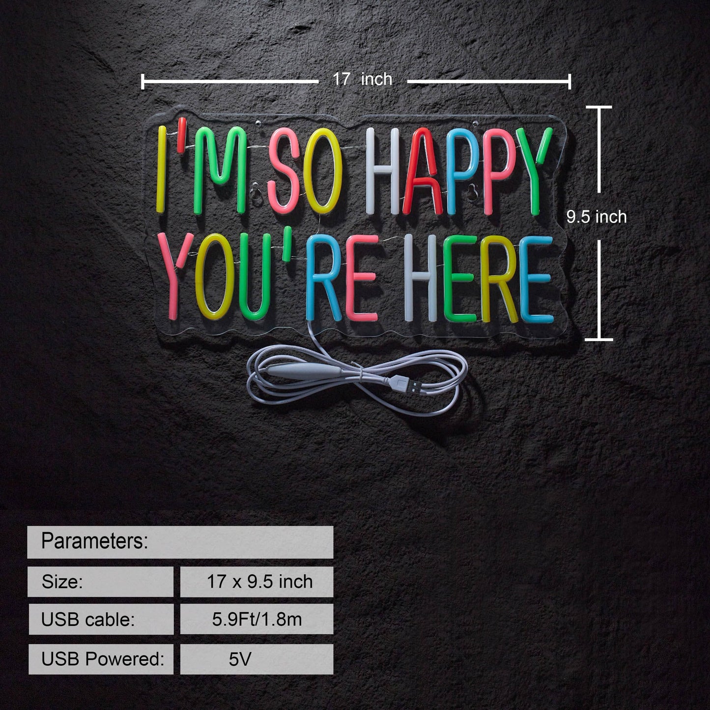 I'm So Happy You're Here Neon Sign for Wall Décor Dimmable LED Neon Light USB Powered Neon Art Signs Decor