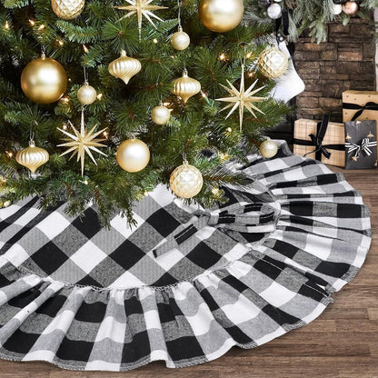 Yuboo Buffalo Plaid Tree Skirt, Black and White Check Mini 24 Inch for Tabletop Holiday Decor