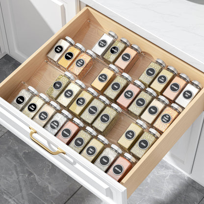 MIUKAA Clear Acrylic Spice Drawer Organizer, 4 Tier- 2 Set Expandable From 9" to 18" Seasoning Jars Drawers Insert, Kitchen Spice Rack Tray for Drawer/Countertop (Jars not included)