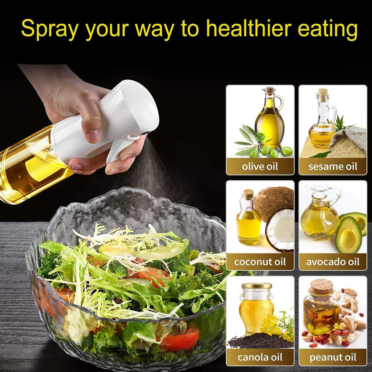 MyHome 101 Glass Oil Sprayer for Cooking - Olive Oil Mister Spray Bottle - 6.7 fl.oz - Air Fryer Accessories - Refillable Dispenser for Kitchen