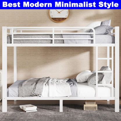 SIMPLEZC Upgraded Version Thickened Heavy-Duty Metal Full XL Over Full XL Bunk Bed, Higher Quality & Stronger Steel Bunk Bed Full XL Size with Ladder and Guard Rail for Adults (White,Full XL)