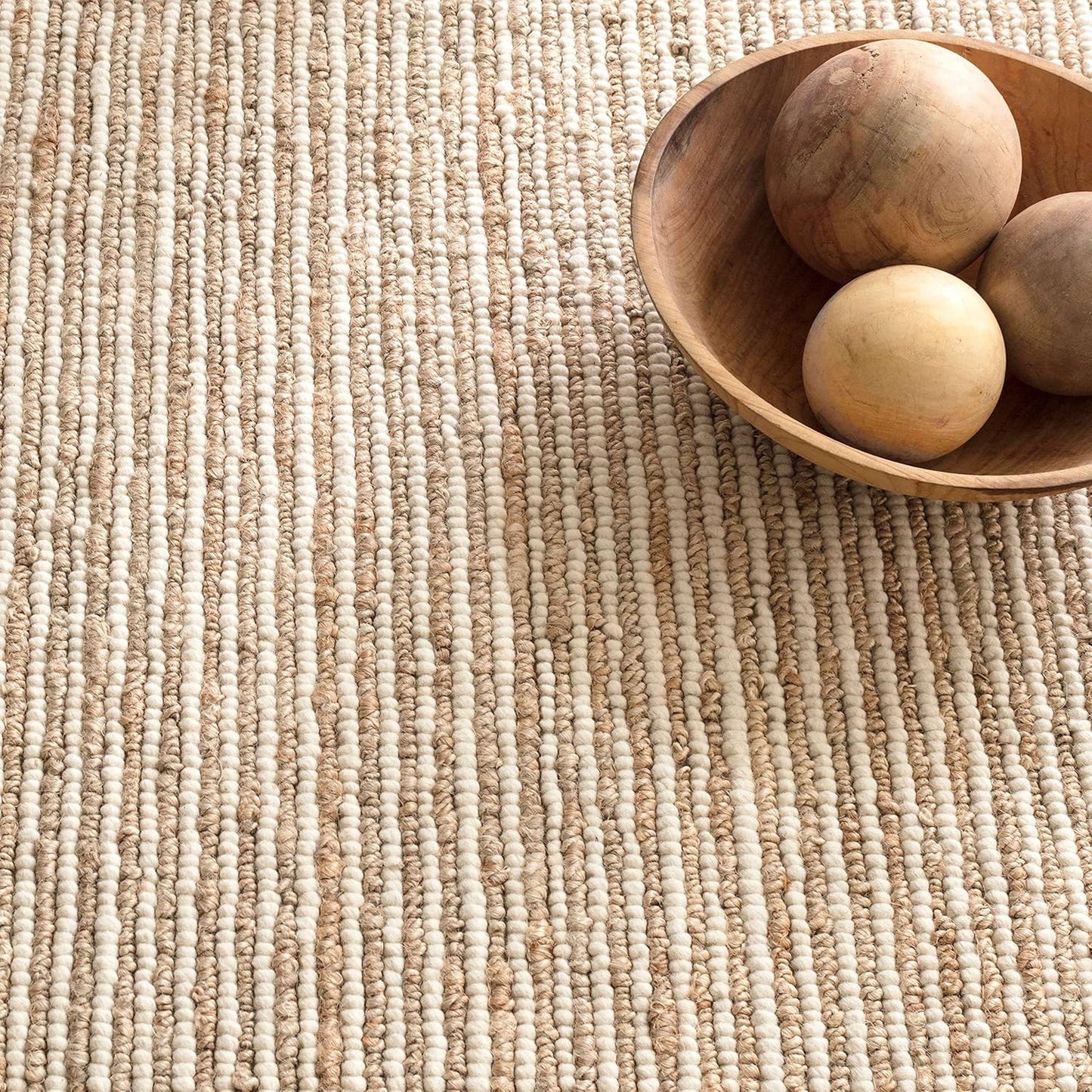 FRELISH DECOR Area Rug 6x9 feet - Premium Wool and Jute Blend Handwoven Rugs - Natural Fiber Chunky Stripe Design for Living Room, Bedroom, Hallways, Dining Area(6' x 9' - Natural Ivory)