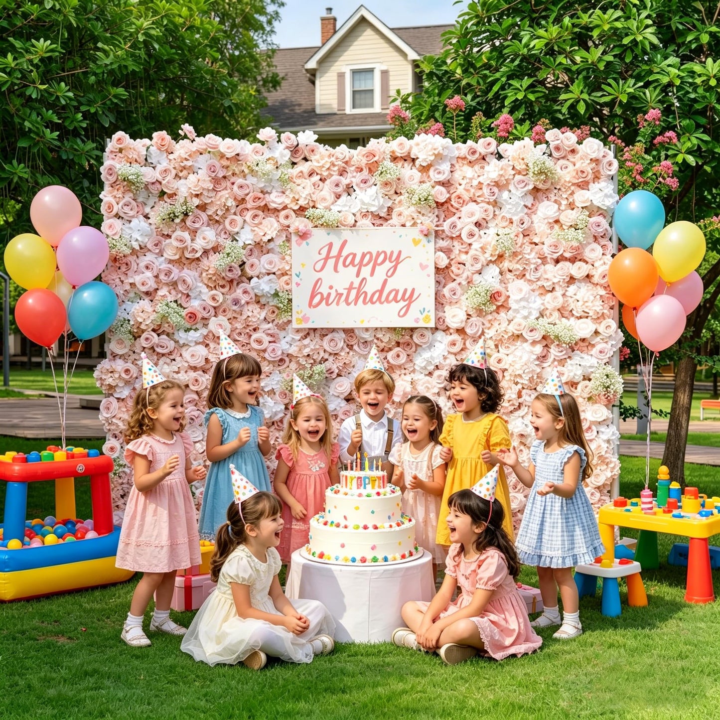 CreateView Artificial Flower Wall Wedding Backdrop, Luxury‌ 3D Silk Floral Party Decor for Wedding Home Hotel Party Baby Show Decor, Quick Assembly/Storage 4 * 8ft (120 * 240cm)