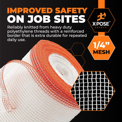 Xpose Safety Construction Safety Netting – 8.5' x 150', 1/4" Mesh Scaffold Safety Net, Temporary Material Roll, Visibility Fence, Heavy-Duty Fire Retardant, White