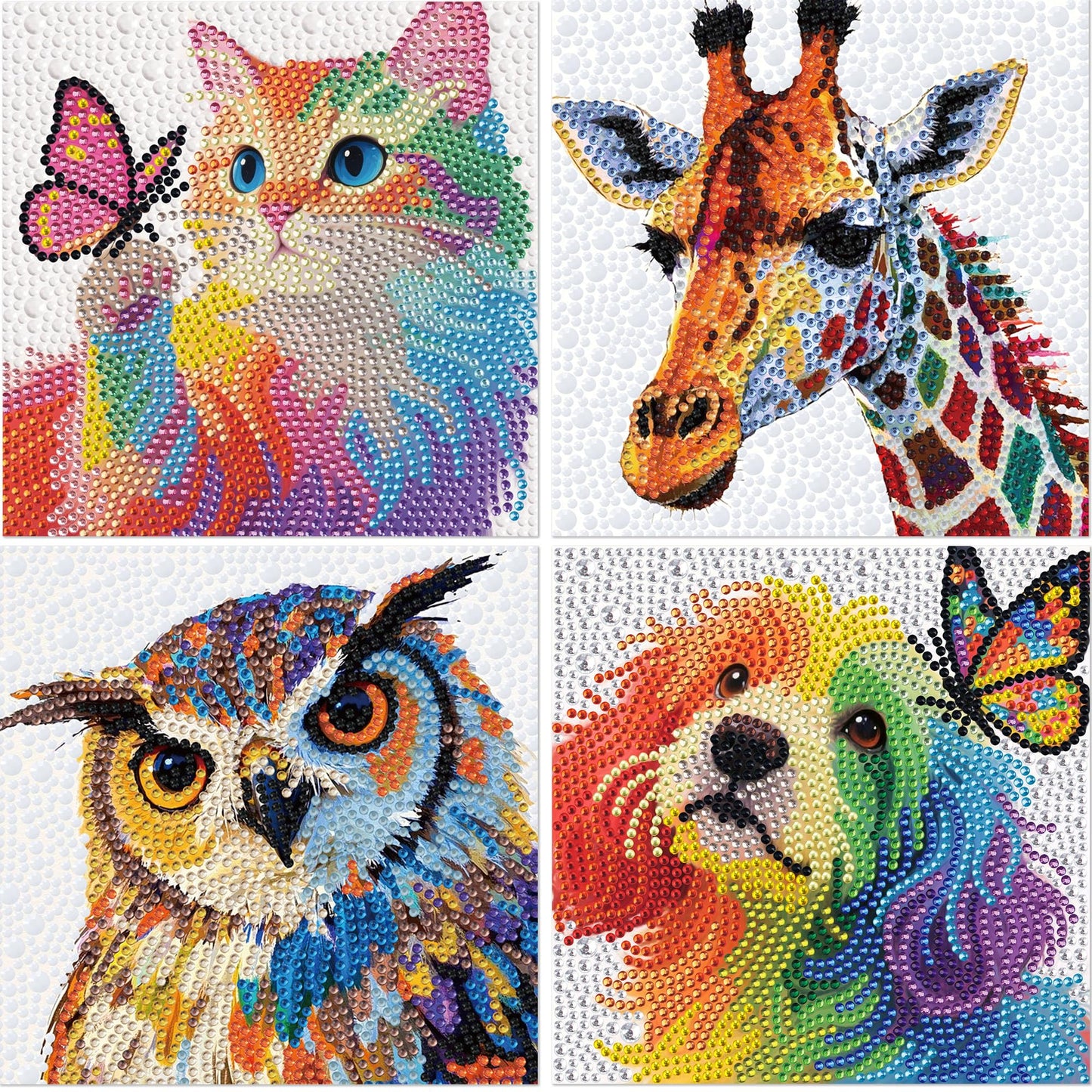 geesfayan 4 Pack Diamond Art Kit for Kids 6 Inch DIY Animal Gem Art with 4 Tools Sets, Gem Painting for Beginners, Creative Craft Gift for Teens & Kids(Owl-Giraffe)