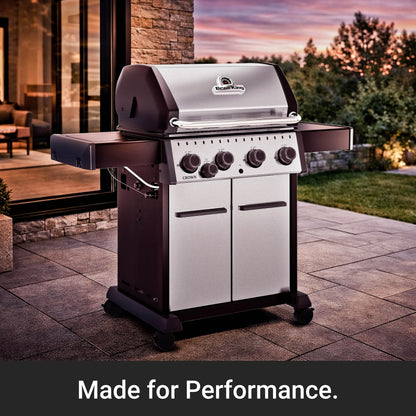 Broil King 865364 Crown S 440 4-Burner Propane Gas Grill in Stainless Steel with Side Burner