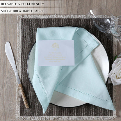 Ramanta Home Baby Blue Cloth Dinner Napkin Set of 12-18x18 Inch, Easter Premium Cotton Linen Flax Hemstitched Napkins for Spring Decor Wedding, Party, Kitchen | Soft Durable Washable for Everyday Use