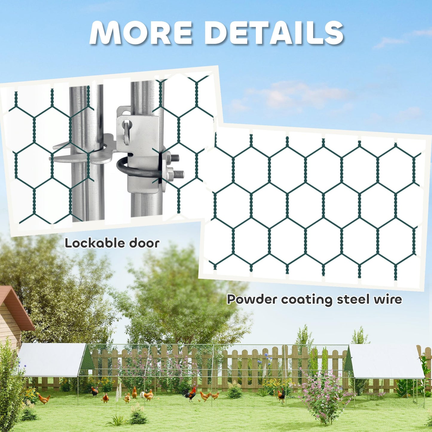 PawHut Large Chicken Coop Metal Chicken Run for Chickens with Waterproof and Anti-UV Cover, Spire Shaped Walk in Fence Cage Hen House for Outdoor and Yard Farm Use, 1" Dia, 39' x 10' x 6.4'