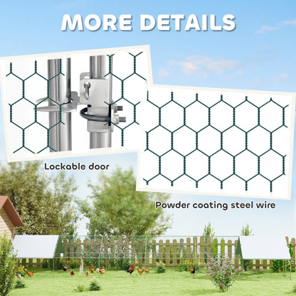 PawHut Large Chicken Coop Metal Chicken Run for Chickens with Waterproof and Anti-UV Cover, Spire Shaped Walk in Fence Cage Hen House for Outdoor and Yard Farm Use, 1" Dia, 39' x 10' x 6.4'