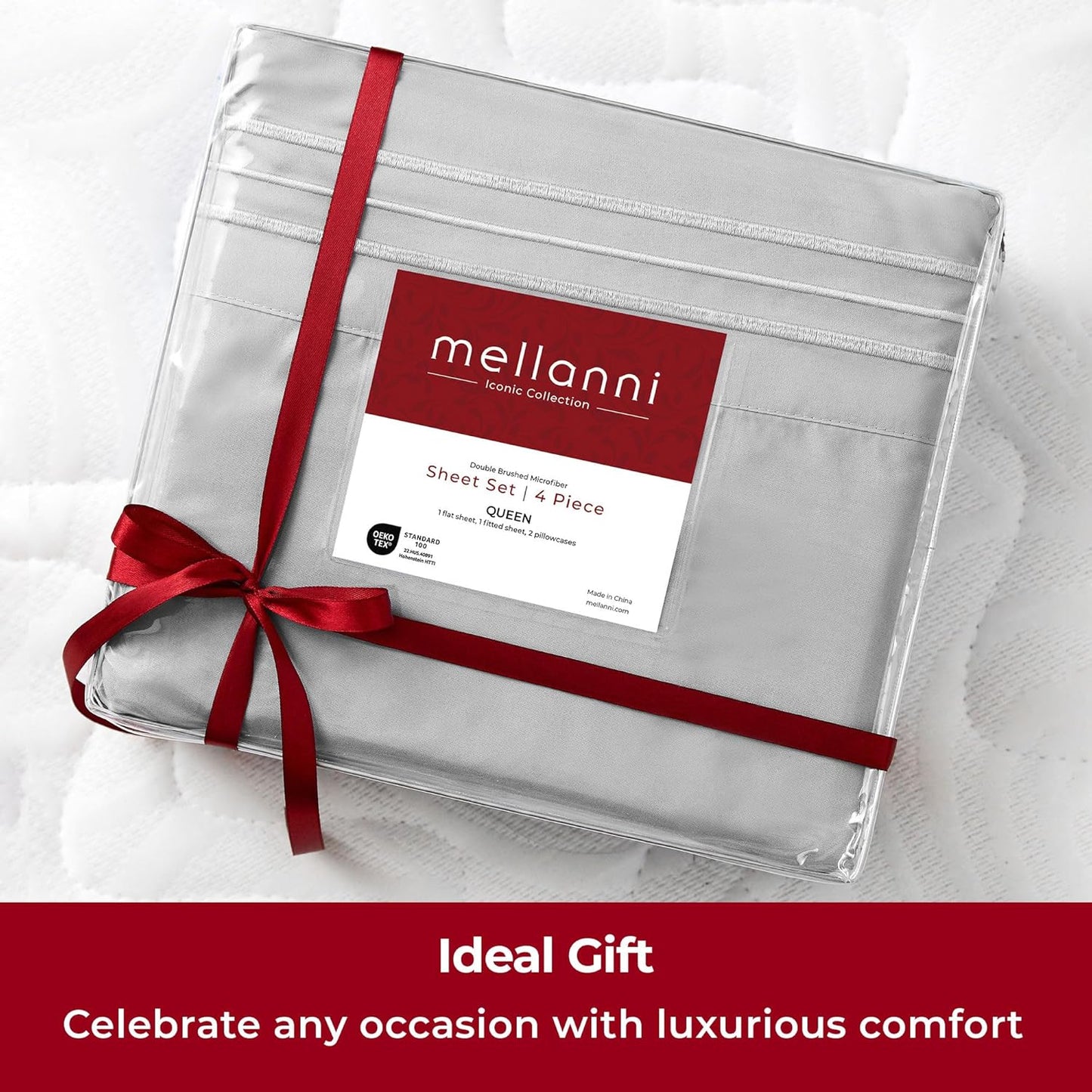 Mellanni Extra Deep California King Sheets - Ultra Soft, Cooling Bedding - 4 PC Hotel Luxury Set | Light Gray, Wrinkle & Stain Resistant