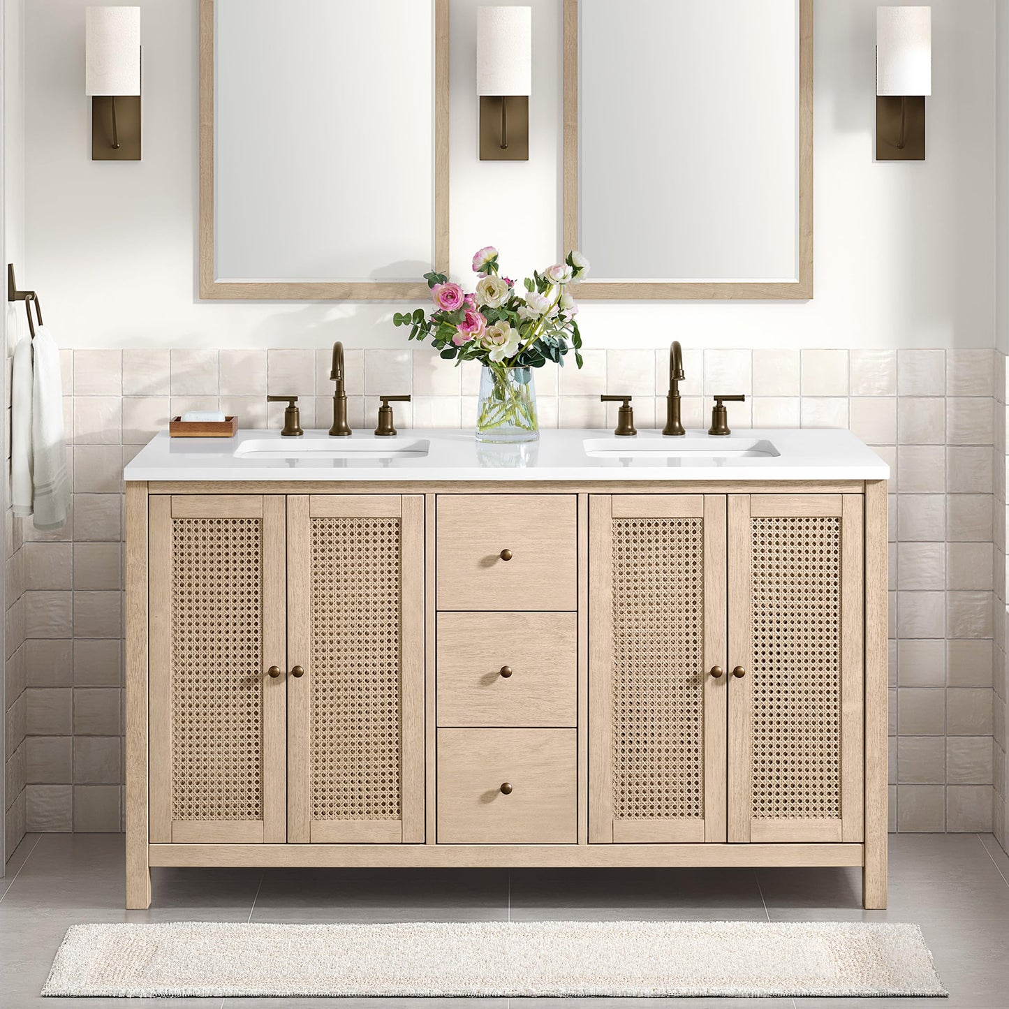 Alaterre Furniture Lucca Bathroom Vanity - Freestanding Cabinet Without Sink - 60 Inch Wood Bathroom Vanity with Soft-Close Doors and Three Drawers - for Double Sink Cabinet (Natural)