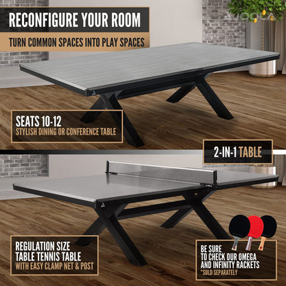 JOOLA Brighton Indoor Table Tennis Table - Ping Pong Table, Conference Table, Dining Table Combo - Game Table for Indoor Games, Regulation Size Ping Pong Table with Ping Pong Net, Seats 10-12