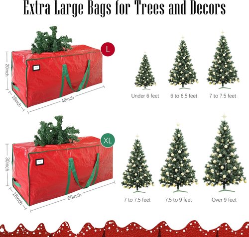 Cosy Family Christmas Tree Storage Bag - Durable 7.5 ft Heavy Duty Red Bag with Reinforced Handles & Dual Zippers