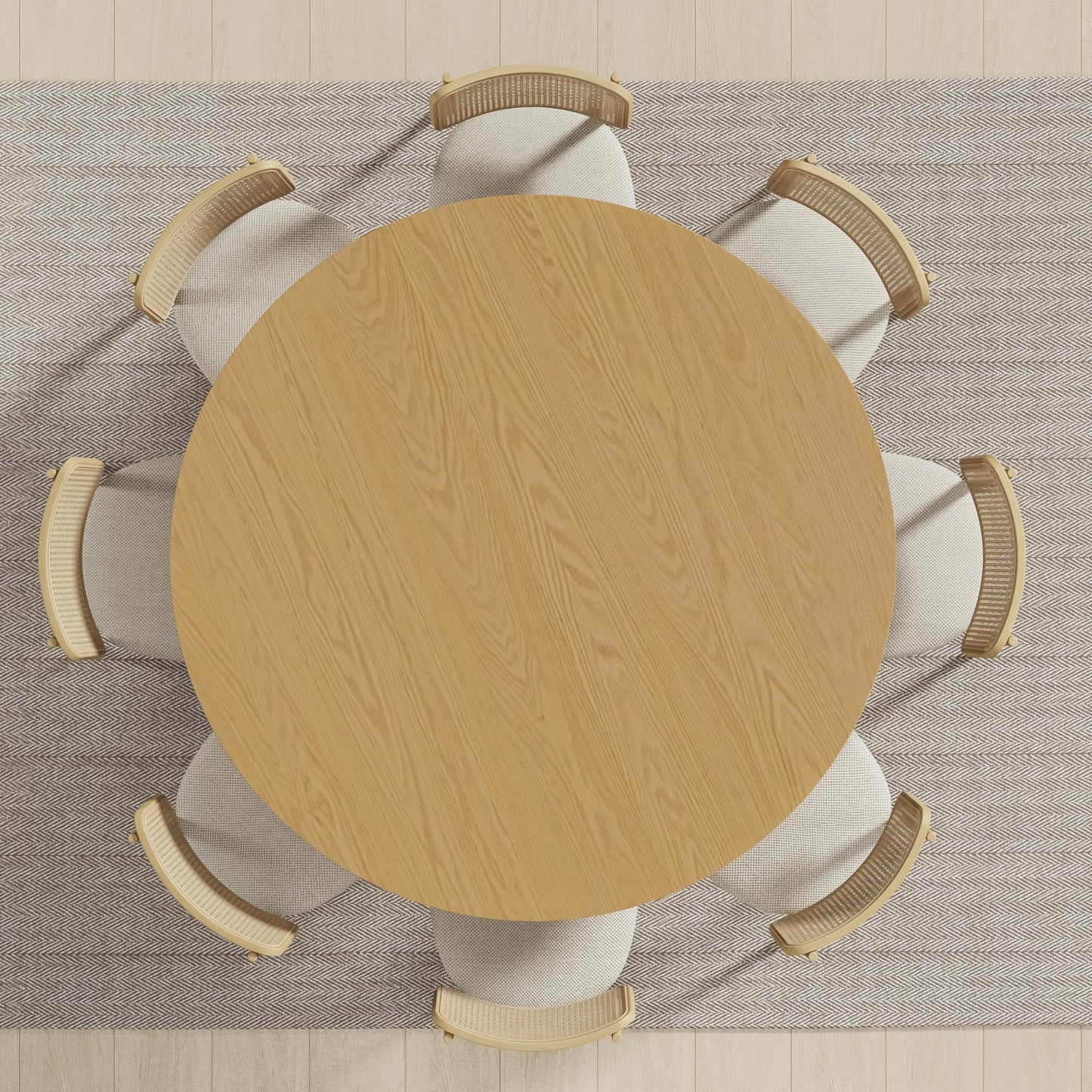 Casaphoria 60 inch Round Dining Table for 8 - Natural Top & Black Pedestal Base - Two-Tone Modern Kitchen Table - Large Circular Dining Room Table