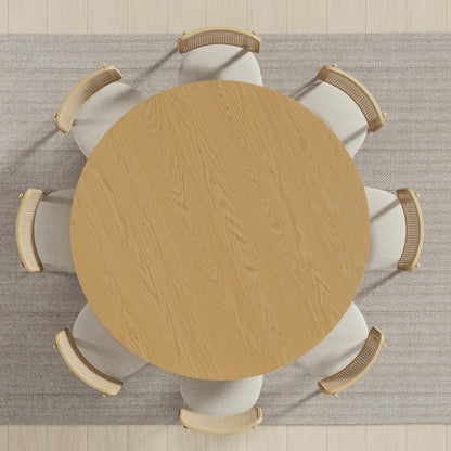 Casaphoria 60 inch Round Dining Table for 8 - Natural Top & Black Pedestal Base - Two-Tone Modern Kitchen Table - Large Circular Dining Room Table