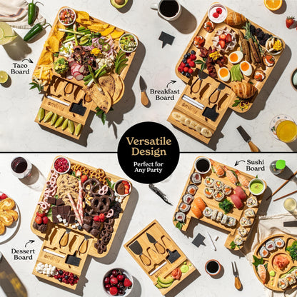 SMIRLY Charcuterie Large Bamboo Cheese Board Set for Serving - House Warming Gifts for New Home, Wedding, Bridal Shower & Birthday, for Women