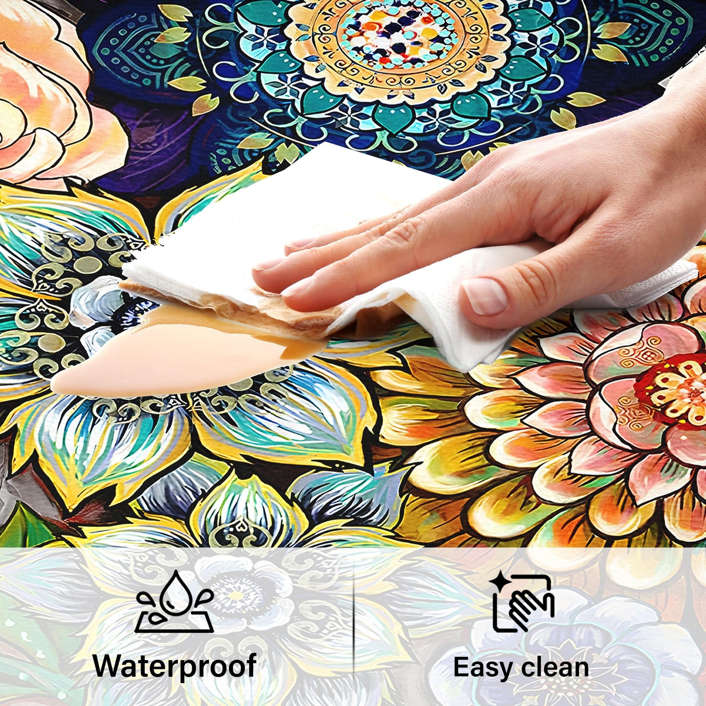 Tubeamin Boho Floral Kitchen Rugs Mats for Floor 2 Piece Memory Foam Padded Kitchen Mats Anti Fatigue Non Slip Cushioned Comfort Standing Mat, 17.3x28+17.3x47 Inch