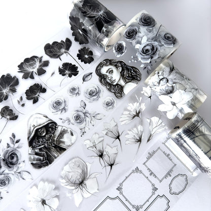 Fayware 4 PET Tapes for Journaling and Scrapbooking - Black & White Junk Journal Supplies for DIY Arts & Crafts Projects